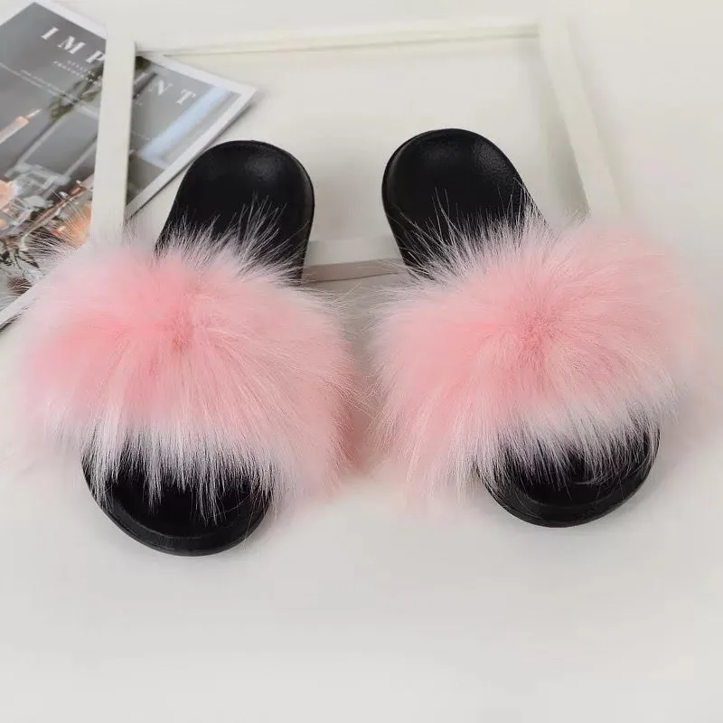 WOMEN FURRY FAUX FUR SHOE SLIDES SLIPPERS