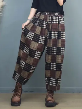 Women Vintage Plaid Harem Pants