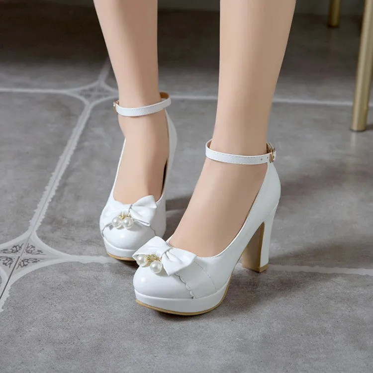 Women's Bow Pearl High Heels Platform Pumps