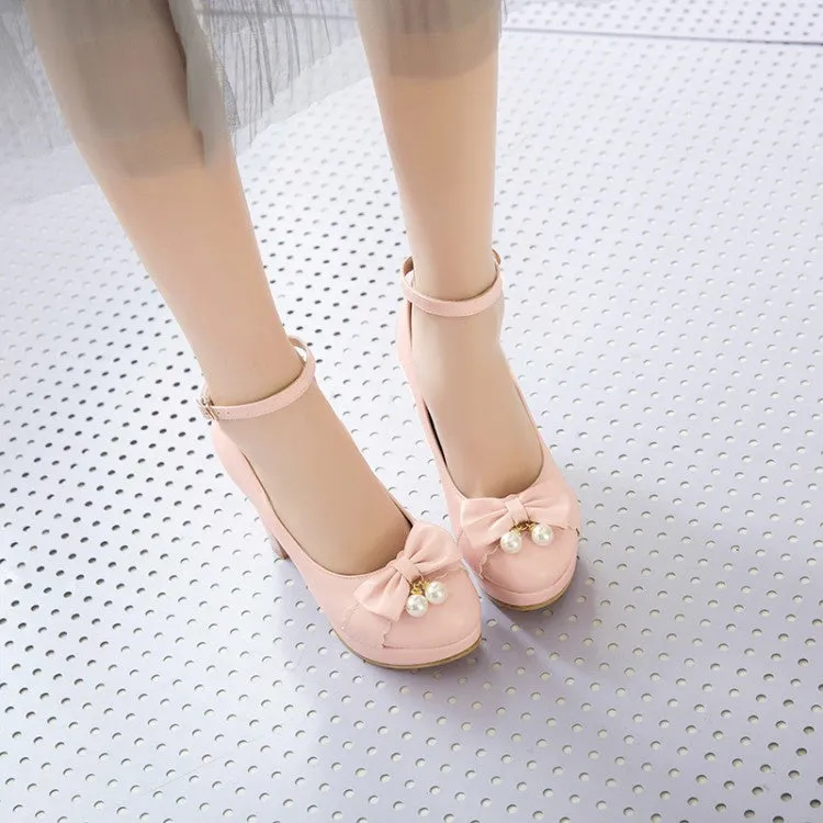 Women's Bow Pearl High Heels Platform Pumps