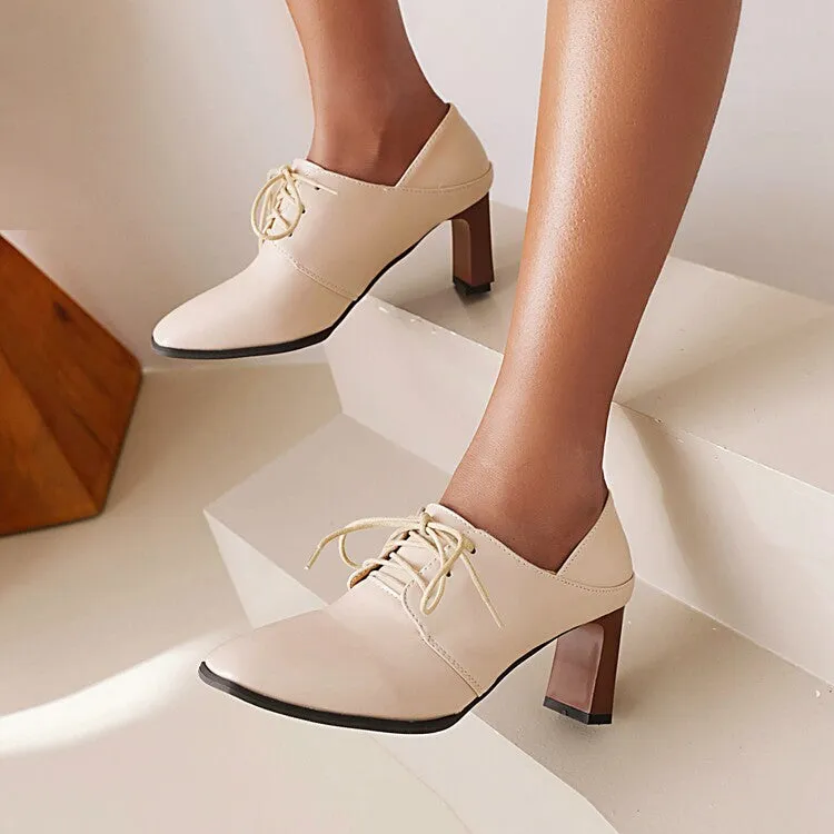 Women's's Square Toe Low Up Block Heels Shoes