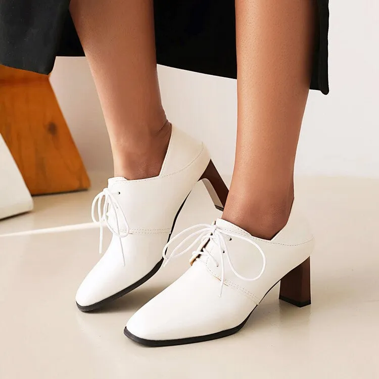 Women's's Square Toe Low Up Block Heels Shoes